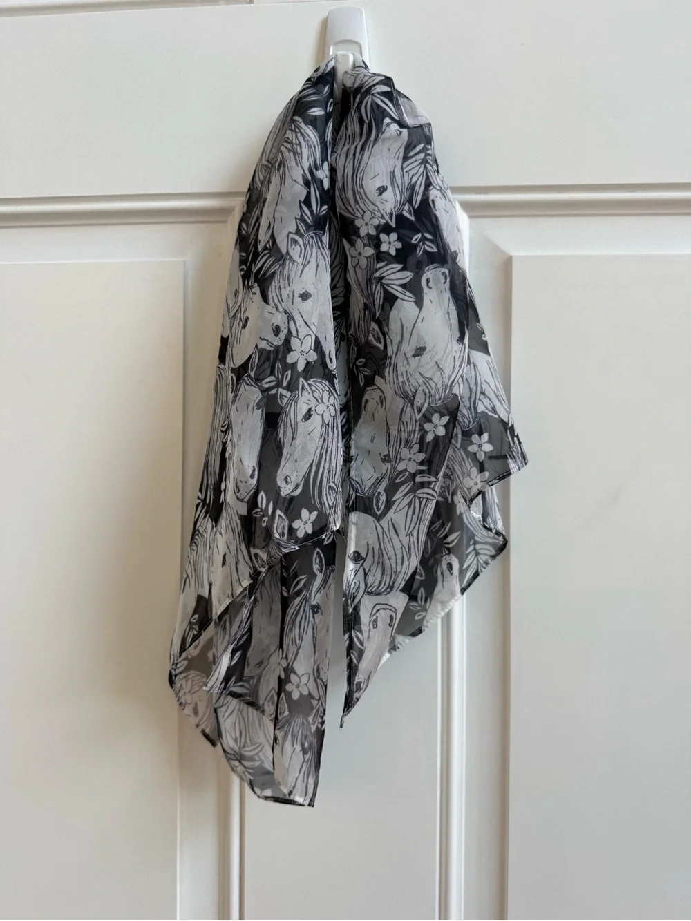 Horse Equestrian print bandana scarf handkerchief black & white western